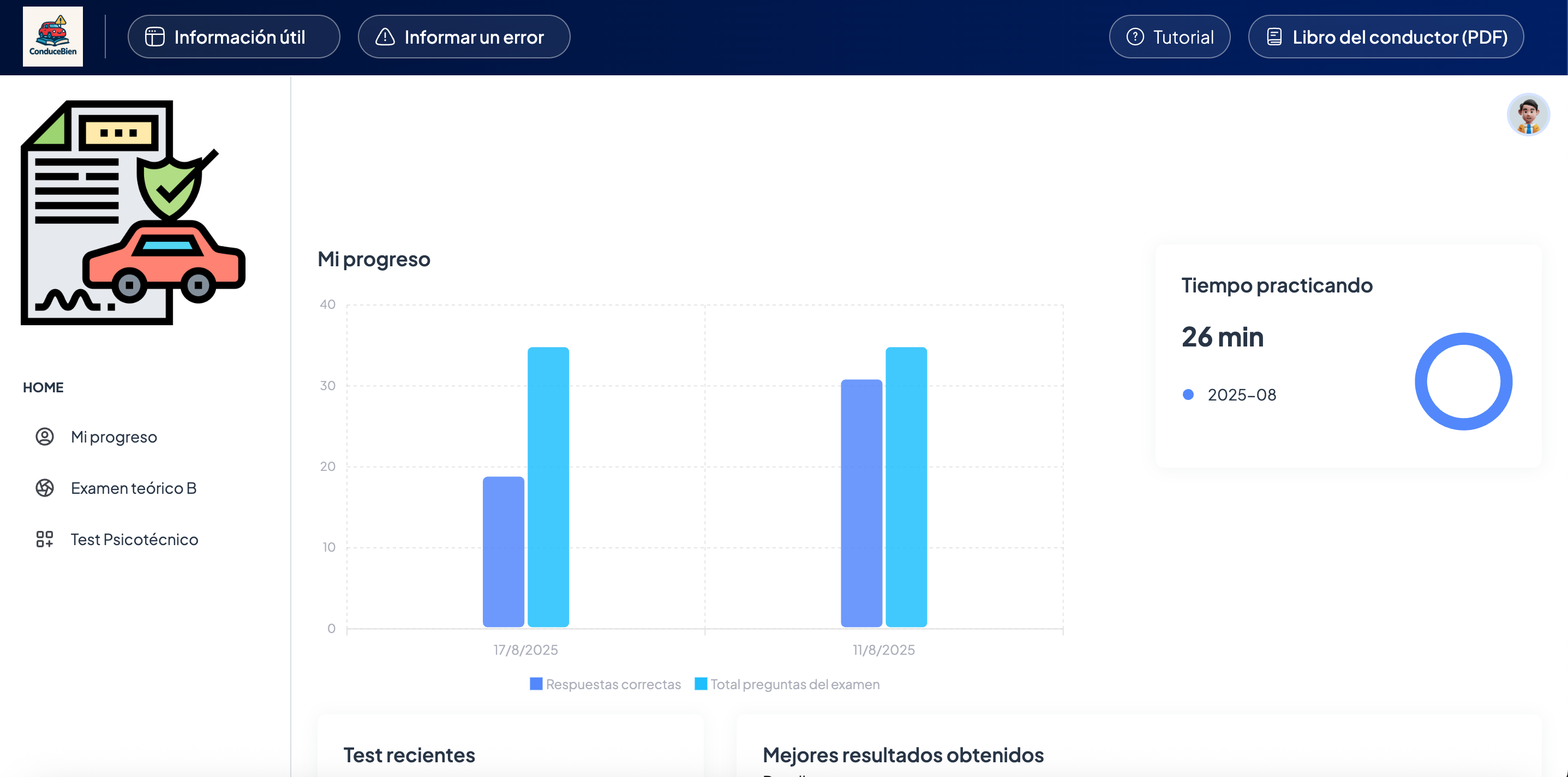 Simulador de exámen Licencia Clase B
